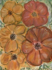 Orange California Poppy Flowers 11x14 Mixed Media Fall Colors On Paper Ooak
