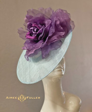 Kentucky Derby Hat Light Blue Purple Rose Fascinator Mother of Bride Easter