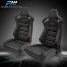 Adjustable Universal Racing Seat B Style Black PU O. Stitch & Dual Slider x2
