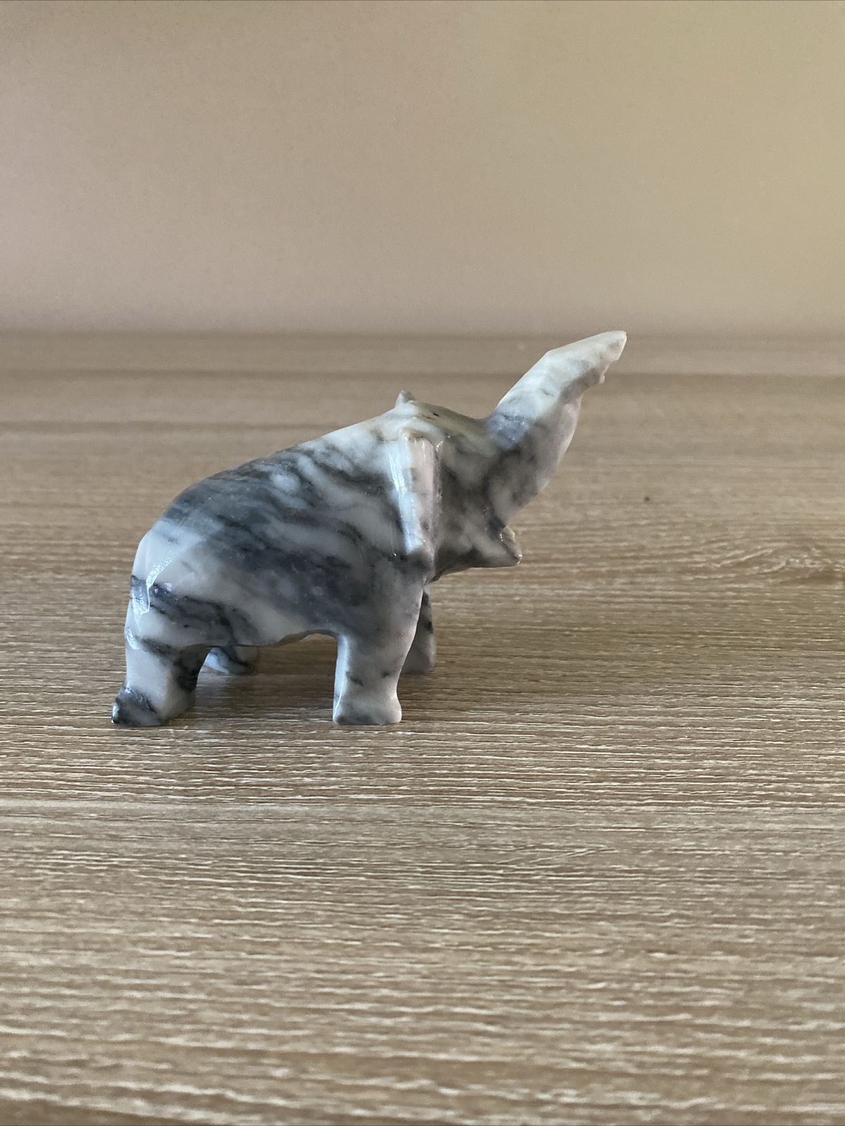 SMALL GRAY AND BLACK MARBLE / STONE ELEPHANT STATUETTE / FIGURINE