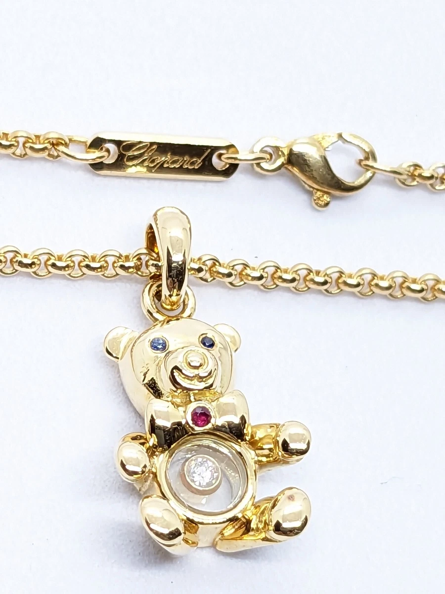 Chopard Happy Diamond Bear Gold Chain Necklace Top 750 K18 Ruby Sapphire JAPAN
