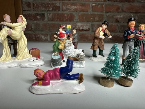 Christmas Holiday Village Figurines Tree stand Bride Groom Carolers Trees Lot 10 - Picture 5 of 13
