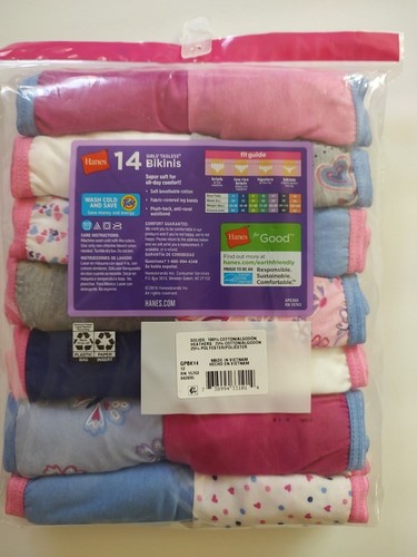 Hanes Girls 14-Pack Tagless Assorted Prints & Solids No Ride Up Bikinis, Size 12 - Picture 2 of 3