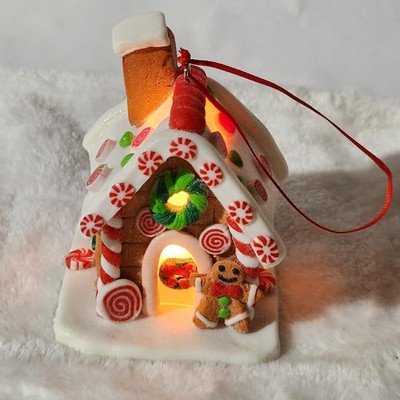 Lighted Gingerbread House Christmas Tree Ornament 3'' 