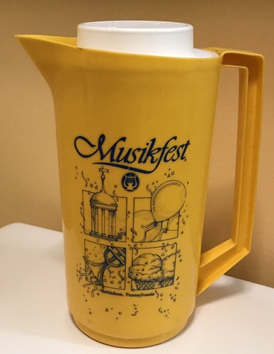 Vintage Musikfest Bethlehem, PA gelb Kunststoff Alladinware Krug mit Deckel