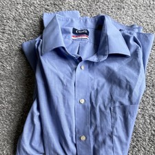 Chaps Essentials Wrinkle Resistant Regular Fit Blue Check Cotton Shirt L 32/33