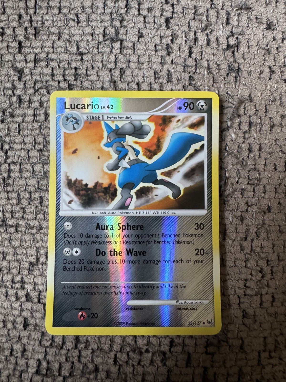2009 Pokemon Platinum 53/127 Lucario Reverse Holo LP Rare Card Vintage foil