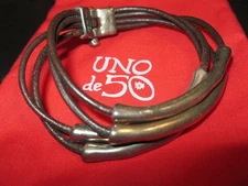UNO de 50 900 Silver FOUR Strand Bracelet Brown Leather Cords Bag/Certificate