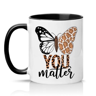 You Matter Damen 11 Unzen Keramiktasse Leopardenmuster Schmetterling psychische Gesundheit Geschenk