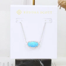 NWOT Kendra Scott Elisa Ocean Blue Kyocera Opal Necklace Silver Tone
