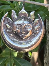 Huge Bohemian SUN & MOON Pendant 925 Sterling Silver RARE! Celestial Jewellery