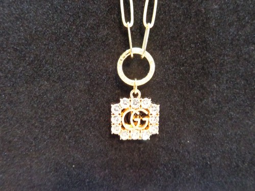 Gucci Repurpose/Upcycle Zip Bag Pull Charm💗Gold Toned w/Clear Crystals-Stamped - Afbeelding 5 van 6