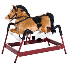 Qaba Durable Kids Plush Spring Rocking Horse with Realistic Sounds, Brown