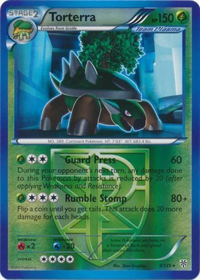Near Mint x 1 Torterra - 3/135 - Rare - Reverse Holo Plasma Storm