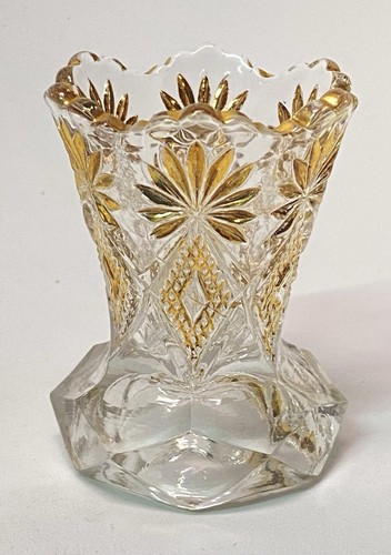 EAPG Zahnstocherhalter, Shoshone OMN Victor & Floral US Glas Co Gold verziert