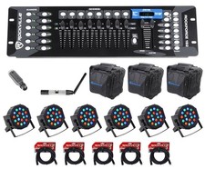 Rockville 192-Channel DMX Controller Lighting Transmitter Receiver 6 Par Lights