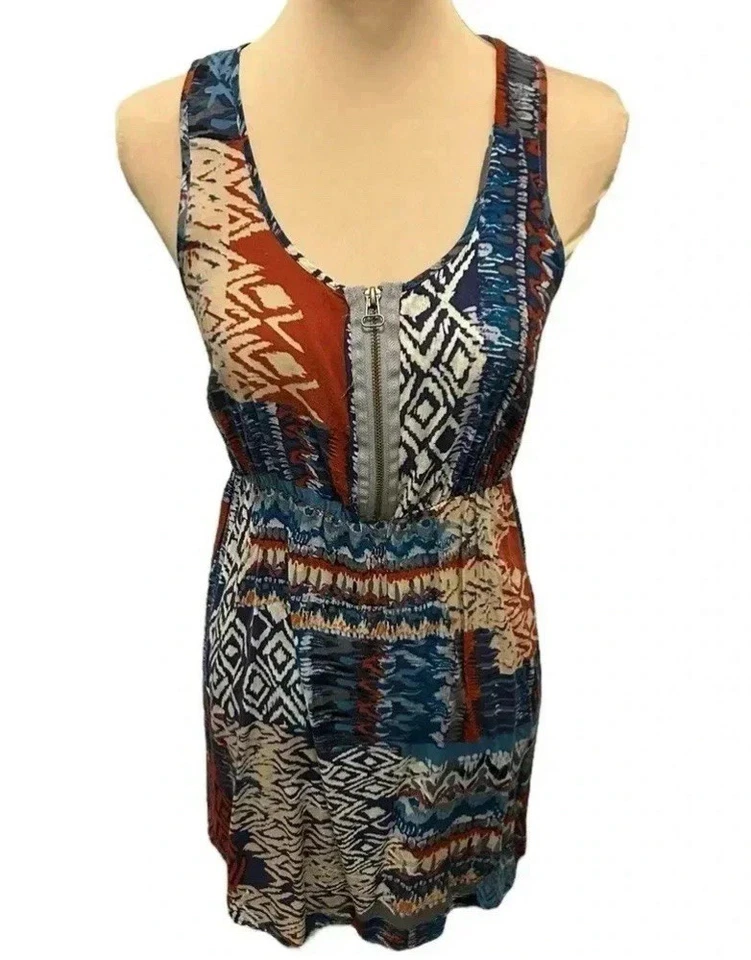 Vestido sin mangas Belle du Jour geométrico colorido 1/2 cremallera frontal encaje corredor espalda grande. Foto 2 de 4
