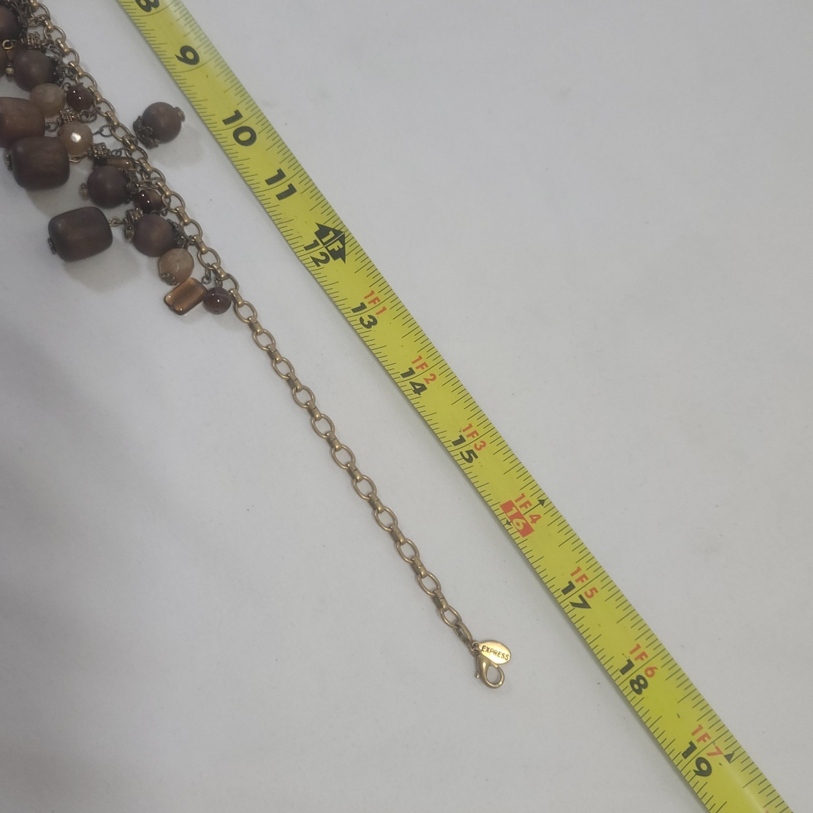 Express Gold-Tone Round Rectangular Brown Wooden … - image 9