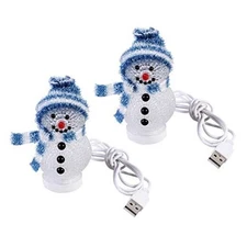  2pcs LED Christmas Lights Light Up Snowman Ornaments with Hat USB Blue