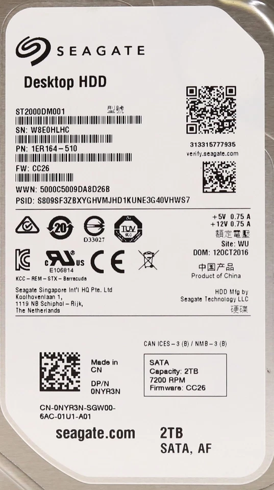 Dell ST2000DM001 2TB 3.5" 6Gb/s 64MB 7.2K RPM SATA HDD Dell P/N: 0NYR3N Tested - Image 2 of 2