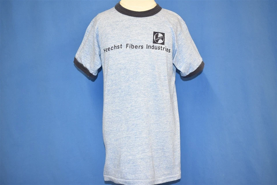 vintage 80s HOECHST FIBERS INDUSTRIES TRI BLEND BLUE HEATHERED RINGER t-shirt YL - Image 2 of 4