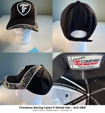Firestone Racing Hat   Camo "F" Shield   IndyCar   Excellent Condition