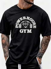 POWER HOUSE GYM PRINT MENS T-SHIRT PERFORMANCE MUSCLE SHORT SLEEVE FITNESS TOP