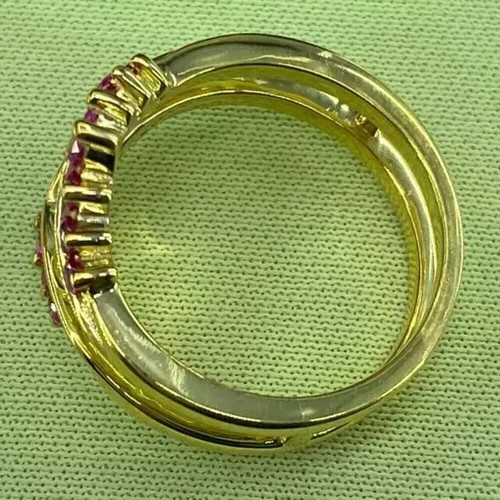 Anillo de boda estilo Art Deco creado en laboratorio diamante rubí para ella oro amarillo de 14 k FN - Imagen 4 de 8
