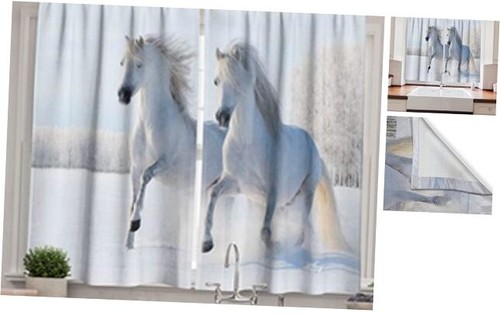 Pferd Küche Vorhänge, 2 weiß 55" B x 39" L (2er Pack) hellblau weiß