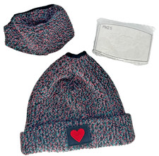 Beanie with ponytail cut out and matching mas...