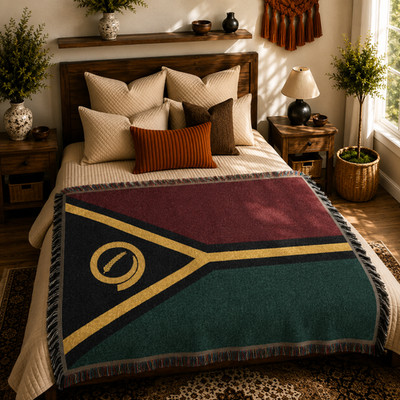 Vintage Style Vanuatu Flag Woven Throw Blanket | ni-Vanuatu Ni-Van Boho Tapestry
