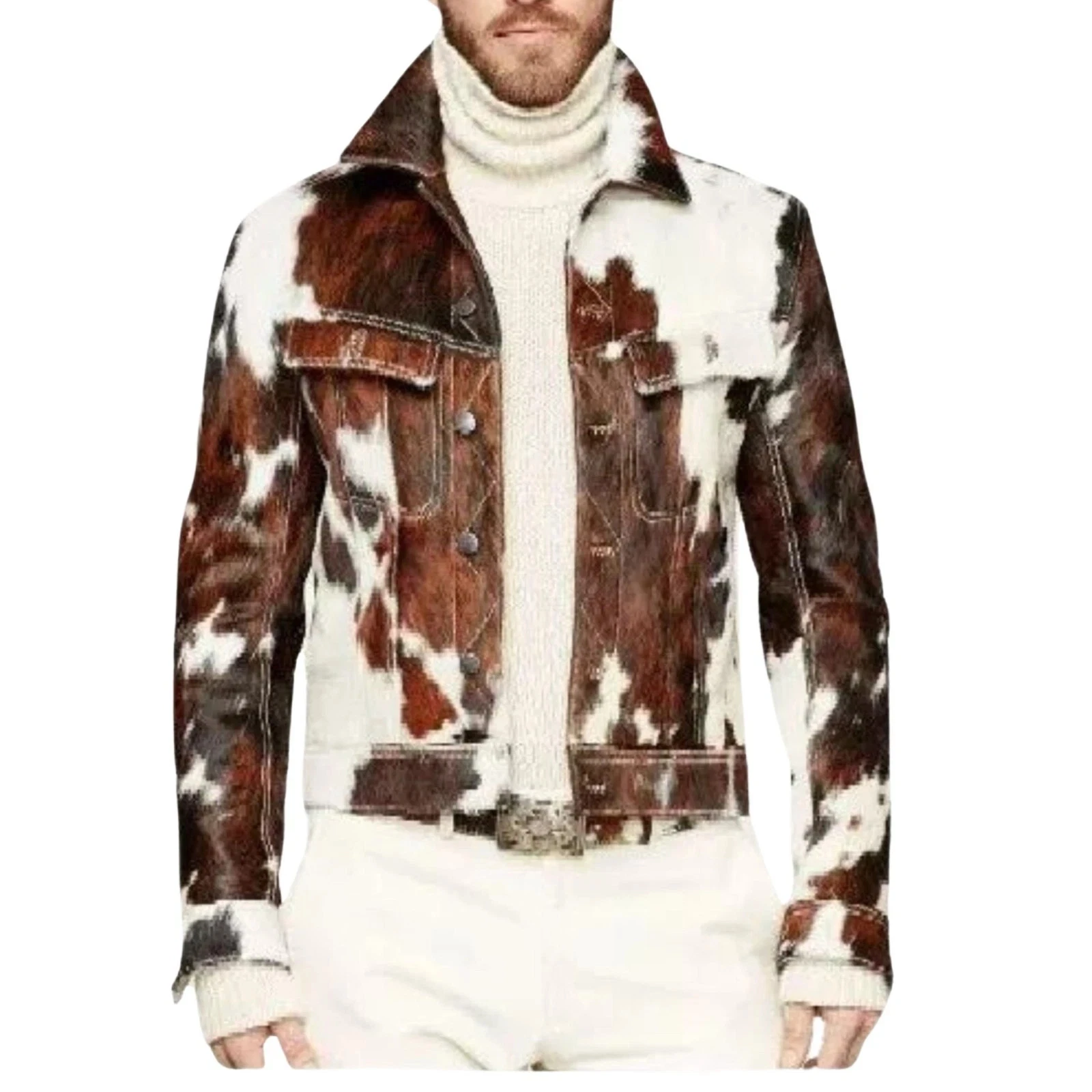 Men's Cowhide Hair on Pony Skin Jacket, Stylish Western Real Cowhide Jacket