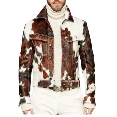 Herren Rindsleder Haar auf Ponyfell Jacke, stylische Western Echt Rindsleder Jacke
