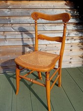 Small Antique Beech Chair Victorian Child's Split Cane Seat