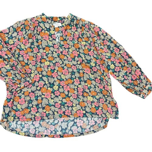TROVATA BIRDS OF PARADISE NAVY FLORAL POPOVER BLOUSE LARGE
