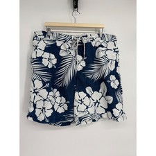 St John's Bay Sz XXL Mens Hawaiian Floral Swim Trunks Navy Blue White