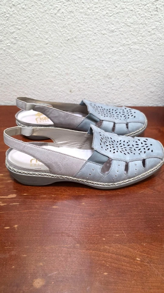 Rieker Mujer Cuero Azul Claro Cordones Grama Core Planos Diseño Recortado Talla Foto 3 de 4