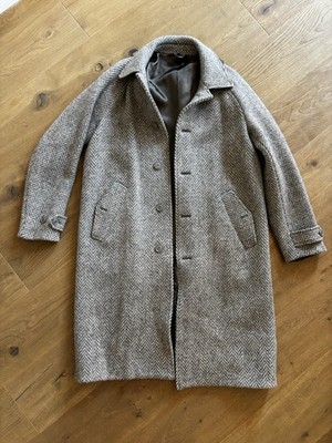 ASPESI Men's Gray Herringbone Wool Button Long Overcoat Size 50