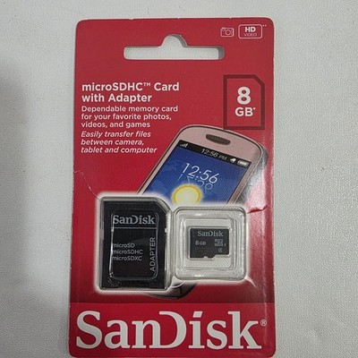 SanDisk 8GB micro SDHC Memory Card w/ Adapter HD Video & Games. Brand New Sealed