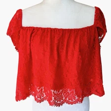 Show Me Your Mumu Ella Lace Crop Top Small Red Boho Fairy Off Shoulder Festival