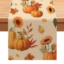 Fall Table Runner,Pumpkin Sunflower Table Runners for Indoor Decor,Autumn Tha...