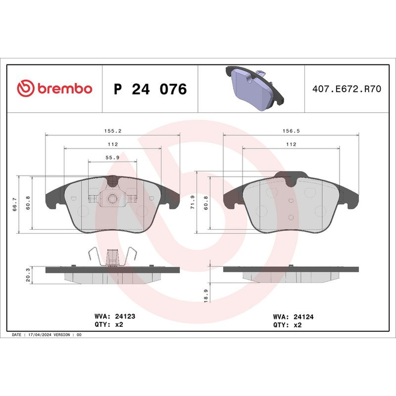 Brembo Xtra Brake Pad Set P24076X Front Axle - High Quality - Free Shipping