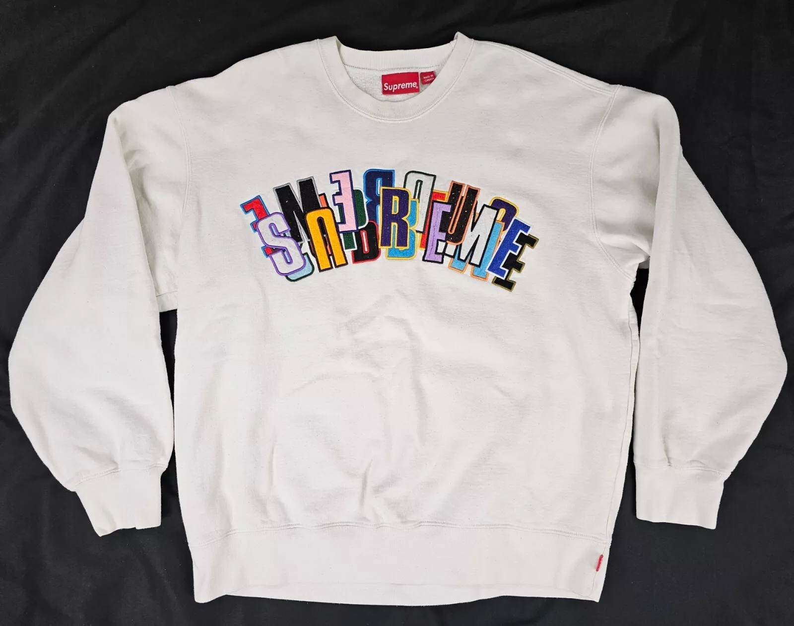 Pull Supreme Stacked Crewneck blanc pour homme taille grand SS21 EXCELLENT ÉTAT