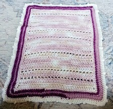 Hand Made Knit Baby Blanket Pink and Oatmeal 22 X 26" Stroller Car Seat