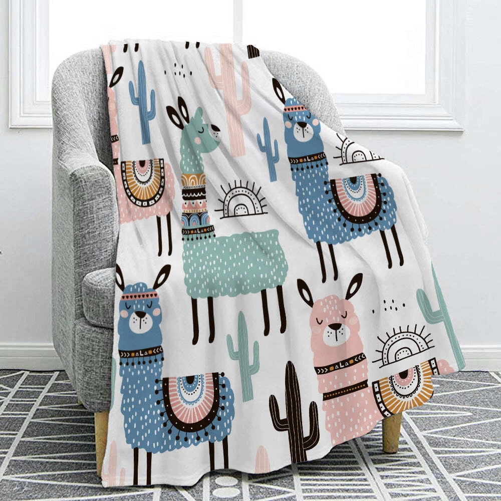 Cute Cartoon Alpaca Llama Print Fleece Throw Blanket