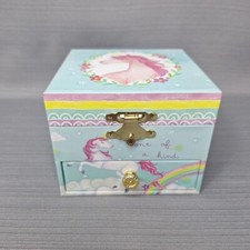 GIRLS Musical Unicorn Jewelry Box w Pull Out Drawer Small 4" x 4" x 3.25"