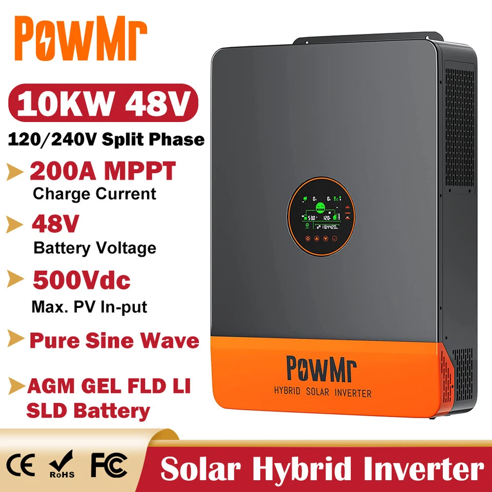 POWMR 10KW 48V 120V/240V Split Phase Solar Hybrid Inverter 200A MPPT Solar Controller