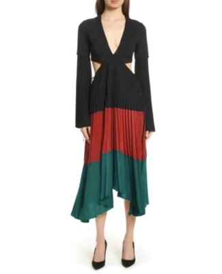 colorblock pleated midi dress Katherine Color Block Button Down Pleated Midi Dress