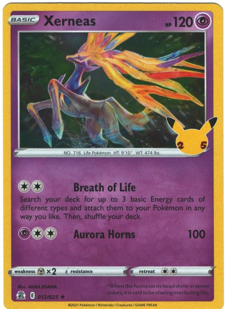 Xerneas 12/25 Celebrations Holo Rare Pokémon TCG 012/025 25th