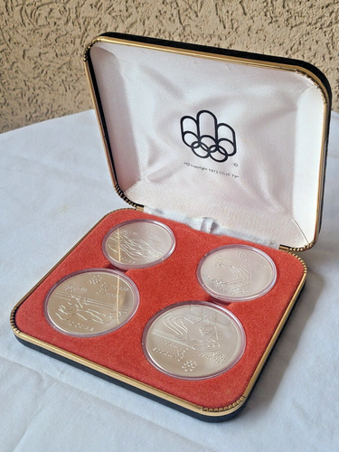 1976 OFFICIAL MONTREAL OLYMPIC 4 COIN STERLING SILVER .925 SET $5-$10 NEW IN BOX - Picture 6 of 6